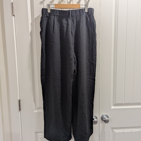 Halera Black High Waisted Pocket Wide Leg Flowy Casual Linen-Feel Pants Large - Picture 3 of 13